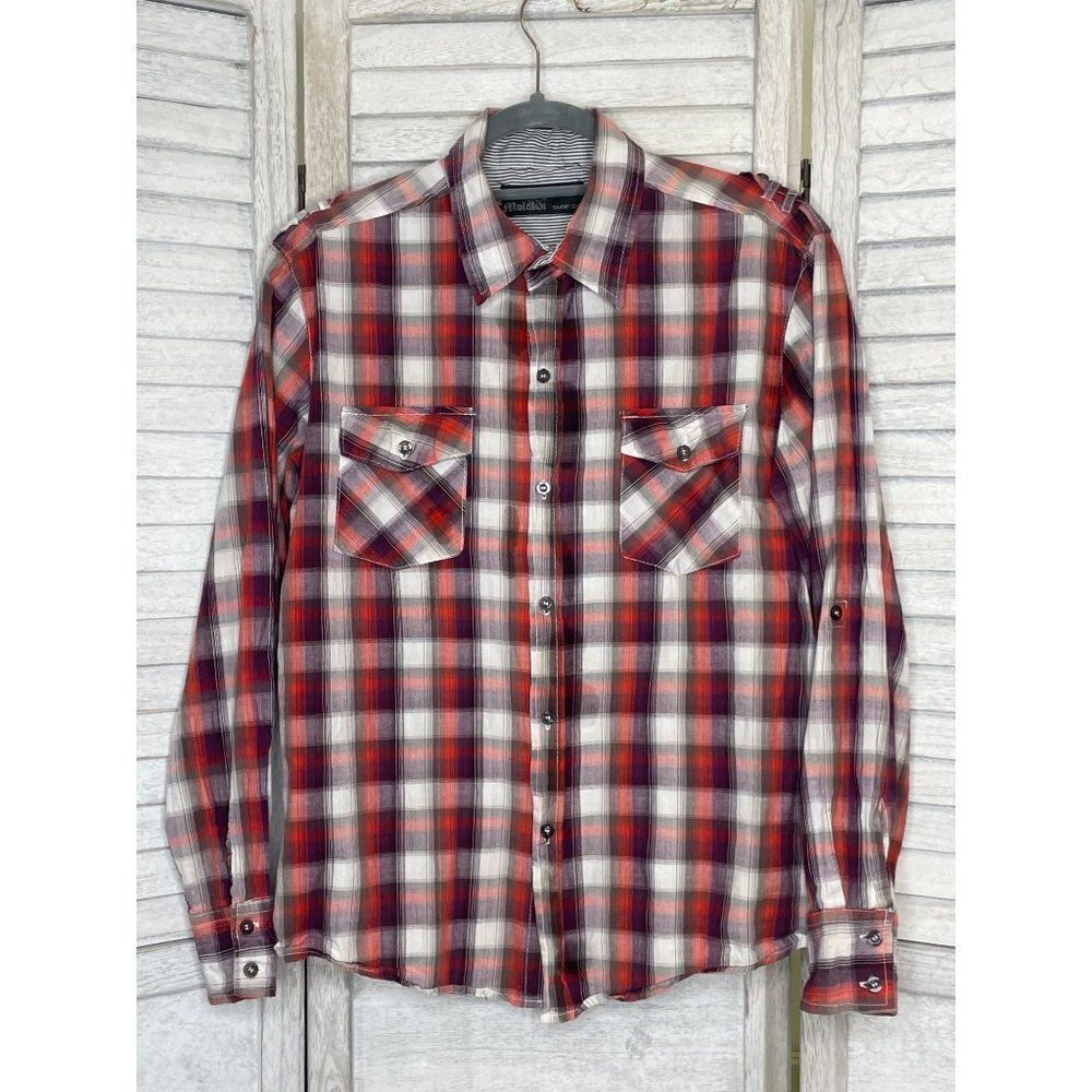 Molokai Surf Co Plaid Button Down Shirt Convertible Sleeve Medium
